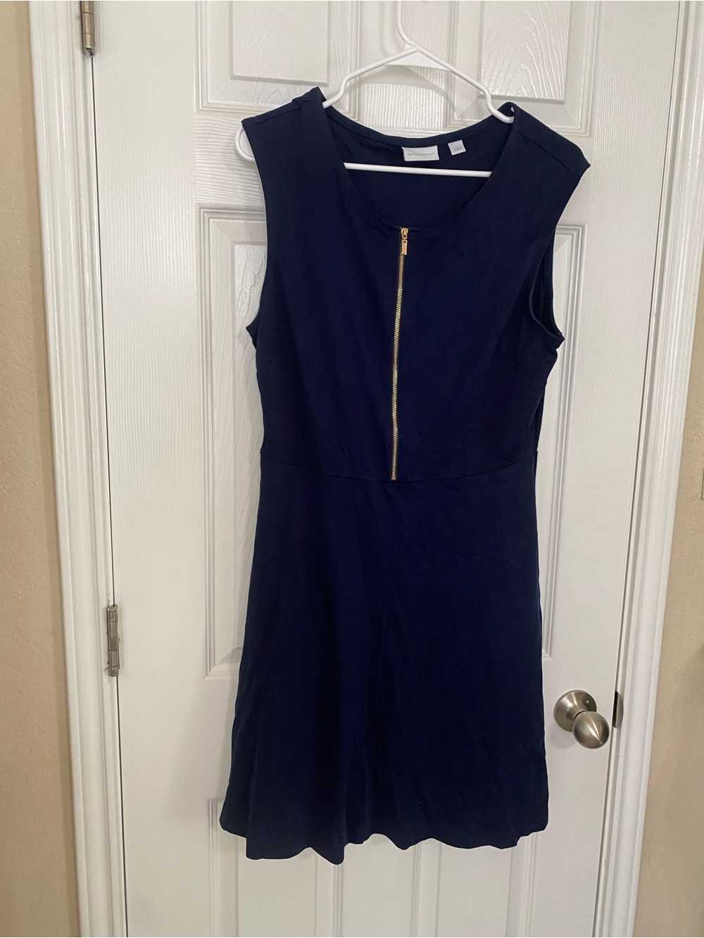 New York & Company Navy Sleeveless Dress with Gold Zip